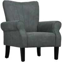HOMCOM Upholstered Accent Chair with Rolled Arms and Wood Legs, Armchair for Living Room Bedroom, Grey(m-1)