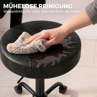 HOMCOM Rollhocker, höhenverstellbarer Salonstuhl aus PU-Leder mit Polstersitz, Rückenlehne und Rollen, Schwarz(m-7)