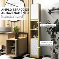 HOMCOM Coluna Casa de Banho com 2 Prateleiras Abertas Armário Alto para Casa de Banho 30x24x170 cm Madeira e Branco(m-4)