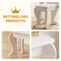 HOMCOM Tavolo per Trucco per Bambine 3-6 Anni con Sgabello, Cassetti e Specchio Coordinato in Acrilico, Bianco(m-6)