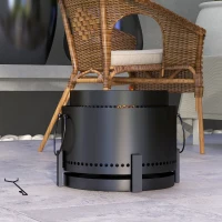 Outsunny Smokeless Fire Pit with Ash Catcher, 37cm Portable Wood Burning Firepit with Poker for Garden Camping Bonfire Party, Metal, Black(m-8)