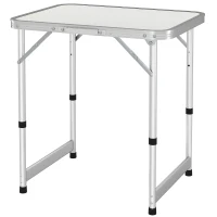 Outsunny Table Pliante Table de Camping Table de Jardin Hauteur réglable Aluminium MDF Blanc(m-11)