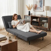 HOMCOM 3-in-1 Faltbarer Schlafstuhl, Schlafsessel aus Leinenoptik mit verstellbarer Rückenlehne und dicker Polsterung, Grau(m-2)