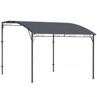 Outsunny Anbaupavillon Pergola mit Metallgestell Dach, wetterfest wandmontiert Pavillon Vordach 2,86 x 3,84 x 2,52 m Grau(m-1)