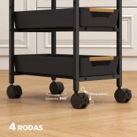 HOMCOM Carrinho de Cozinha de Armazenamento de 5 Níveis Carrinho Auxiliar com Rodas Bancada com Efeito Madeira 39,5x24x82 cm Preto(m-5)