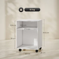 HOMCOM Mobile Porta Stampante con Ruote e 2 Ripiani Aperti in Legno, 40x35x55.5 cm, Bianco(m-3)