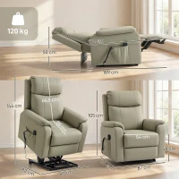 HOMCOM Poltrona Elettrica Alzapersona Reclinabile 170° in Pelle Finta Traspirante con 2 Motori, Telecomando, 4 Ruote, Freno, Poggiapiedi, Tasche Laterali, Crema(m-3)