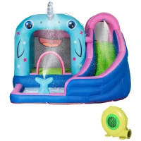 Outsunny Gioco Gonfiabile per Bambini 3-8 Anni a tema Narvalo con Borsa, 11 Paletti e Toppe Inclusi, 330x280x200 cm(m-11)