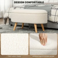HOMCOM Banc de Rangement, Bout de Lit Rembourré en Peluche Teddy avec Couvercle et Pieds en Bois, 82 x 41 x 45 cm, Blanc(m-5)