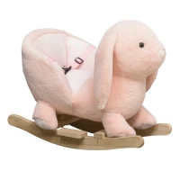 HOMCOM Cheval à Bascule Jouet à Bascule Lapin pour Enfants 18-36 Mois Fauteuil intégré Ceinture de sécurité Fonction sonore clapissement Rose(m-12)