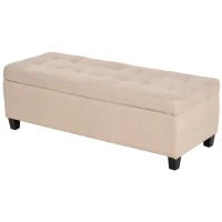HOMCOM Banco de Almacenamiento Puff de Almacenaje Taburete Tapizado en Lino con Tapa Abatible para Entrada 125x49x41,5 cm Beige(m-11)