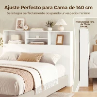 HOMCOM Cabecero de Cama 140 cm con Almacenaje Cabezal de Cama con 4 Compartimentos Abiertos para Dormitorio Blanco(m-5)