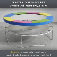 SPORTNOW Coussin de protection trampoline 244cm avec cordon élastique résistant aux intempéries et UV anti-déchirure, multicolore(m-4)