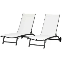 Outsunny Lot de 2 bains de soleil en aluminium et textilène avec roulettes dossier inclinable charge max. 150 Kg crème(m-12)