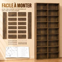 HOMCOM Rangements pour CD et DVD 18 compartiments capacité max. 640 CD/360 DVD 430 Blu-ray 78,5 x 24 x 175 cm noyer foncé(m-7)