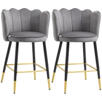 HOMCOM Set da 2 Sgabelli da Bar Vellutati con Poggiapiedi e Base in acciaio, 59x52x90cm, Grigio(m-1)