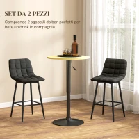 HOMCOM Set 2 Sgabelli da Cucina Stile Nordico in Tessuto Effetto Velluto e Metallo, 45x47x84 cm, Nero(m-4)