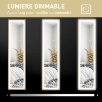 HOMCOM Grand miroir pleine longueur, miroir mural ou sur pied rectangulaire, 40 x 160 cm avec éclairage LED 3 couleurs, chêne(m-5)