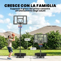 SPORTNOW Canestro Basket Regolabile con Base Riempibile e Ruote, in Acciaio e PE, 90x60x135-305 cm, Nero(m-8)