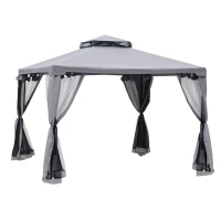 Outsunny Tonnelle de jardin pavillon de jardin 3 x 3 m double toit avec moustiquaires amovibles gris clair(m-11)