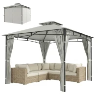 Outsunny Tonnelle de Jardin Extérieur Cadre de Toit Rétractable et Double Toit UV50+Imperméable 3x3m Crème(m-12)