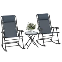 Outsunny Set Tavolino e Sedie da Giardino Pieghevoli e a Dondolo per Esterno, Balcone, Terrazzo, Grigio(m-11)