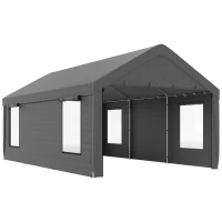 Outsunny Garaje Exterior para Coche 6x3,6 m Impermeable con Tejido PE Resistente Marco de Acero Paredes Desmontables Gris Oscuro(m-1)