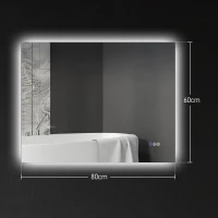 HOMCOM Oglindă de Baie Anticondens cu Luminozitate și Culoare Reglabilă, din Sticlă și Aluminiu, 80x60x4 cm(m-3)