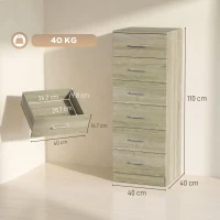 HOMCOM Comodă 6 sertare, corp de depozitare, stil modern, pentru dormitor, intrare, hol, 40x40x110cm, stejar(m-3)