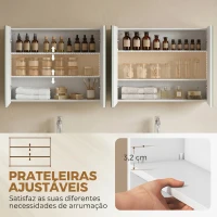 kleankin Armário Casa de Banho com Espelho e Luz LED Interruptor Tátil e Cor da Luz Ajustável 80x15x65 cm Branco Brilhante(m-6)