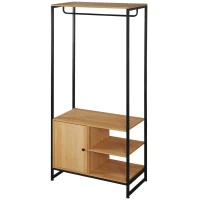 HOMCOM Appendiabiti in Acciaio e Legno Stile Industriale con Scarpiera e Ripiani, 80x40x180cm(m-11)