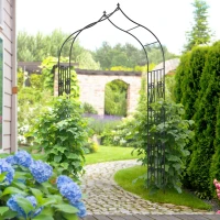 Outsunny Arco de Jardim de Metal Arco de Jardim para Plantas Trepadeiras Exterior Pátio 140x60x265 cm Preto(m-10)
