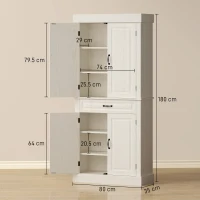 HOMCOM Credenza Cucina con 2 Armadietti e Cassetto in Stile Coloniale, 80x35x180cm Bianco(m-3)