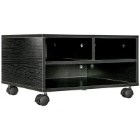 HOMCOM Mobile Porta Stampante a 2 Ripiani in Legno con Ruote per Ufficio e Studio, 47x40x22.5cm, Nero(m-10)