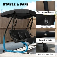 Outsunny Three-Person garden Swing Chair, with Adjustable Canopy - Black(m-6)