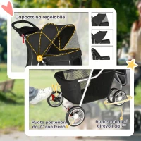 PawHut Passeggino per Cani Pieghevole con Portabicchieri e Cestello, in Acciaio e Tessuto Oxford, 77x44x102 cm, Nero(m-6)