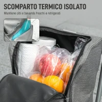 HOMCOM Carrello Spesa Pieghevole in Alluminio con Ruote, Borsa da 46L, Scomparto Refrigerato, Manico Regolabile, Grigio(m-5)