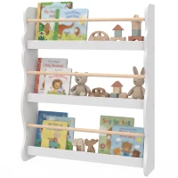 AIYAPLAY Libreria Montessoriana per Bambini 3-8 Anni a 3 Ripiani, 60x15x73 cm, per Cameretta, Bianco(m-11)