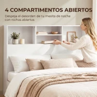 HOMCOM Cabecero de Cama 140 cm con Almacenaje Cabezal de Cama con 4 Compartimentos Abiertos para Dormitorio Blanco(m-4)