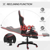 HOMCOM High-Back Gaming Chair Swivel Home Office Computer Racing Gamer Recliner Chair Faux Leather with Footrest, Wheels, Red Black(m-5)