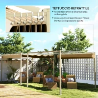 Outsunny Gazebo Pergola 3x3 m con Tettuccio Retrattile, 8 Viti e 8 Picchetti, in Poliestere 180g e Metallo, Cachi(m-4)