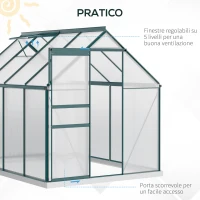 Outsunny Serra da Giardino in Policarbonato, Metallo e Alluminio, Anti-UV e Antivento, 190x253x199cm, Verde(m-5)