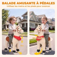 AIYAPLAY Cheval à bascule en peluche avec tête rotative, roues roulantes et sons de hennissement, dès 2 ans, marron clair(m-5)