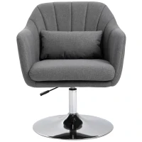 HOMCOM Swivel Accent Chair, Linen Fabric Tub Vanity Chair, Modern Armchair with Adjustable Height and Lumbar Support for Living Room Bedroom Salon Make up Room Dressing Table, Dark Grey(m-10)
