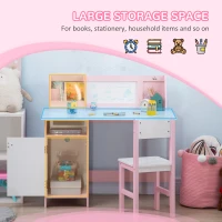 HOMCOM Kids Desk And Chair Set 2 PCs Childrens Table And Chair Set Multi Use Toddler Furniture with Whiteboard, Storage - Pink(m-4)