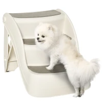 PawHut Escalera para Mascotas de 3 Peldaños Plegable Escalón para Perros Gatos para Cama Sofá 49x38x38 cm Crema(m-1)