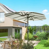 Outsunny Sombrilla Doble de Jardín 4,6x2,6 m con Manivela Manual Protección UV50+ Funda Resistente al Agua Blanco Crema(m-10)
