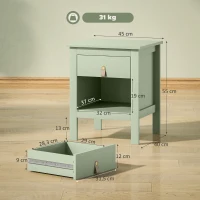 HOMCOM Lot de 2 tables de chevet avec tiroir et compartiment ouvert, 45 x 40 x 55 cm, vert(m-3)