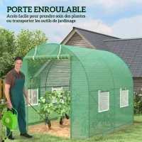 Outsunny Serre de Jardin Tunnel 5 m² 2,5L x 2l x 2H m Acier renforcé Ø 1,8 cm + PE Haute densité 140 g/m² fenêtres Vert(m-5)