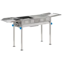 Outsunny Barbecue à Charbon Pliable Portable réglable BBQ Grill sur Pied avec tablettes rabattables, Grille, Plaque teppanyaki, Pinces, récupérateur Cendres Acier INOX.(m-12)